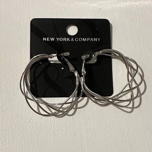 New York & Company Twisted Silver Hoop Earrings